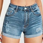 Denim Shorts for Women ,Womens Casual Mid Rise Denim Shorts Stretch Ripped Raw Hem Pockets Jean Shorts,2024 Shorts Deals